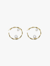 18K Gold & Pearl Hoop Drop Earring,
