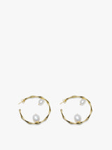 18K Gold & Pearl Hoop Drop Earring,