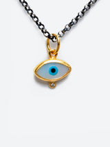 24K Gold Mother of Pearl Evil Eye Pendent with Diamond