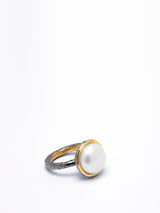 18K Gold Large Natural Seawater Pearl Ring in Silver