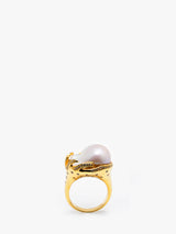 18kt Gold Baroque Pearl and CZ Ring
