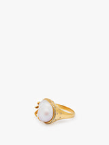 18kt Gold Baroque Pearl and CZ Ring