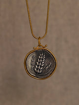 24 Karat Gold Diamond and Silver Coin Necklace –-Harvest Goddess