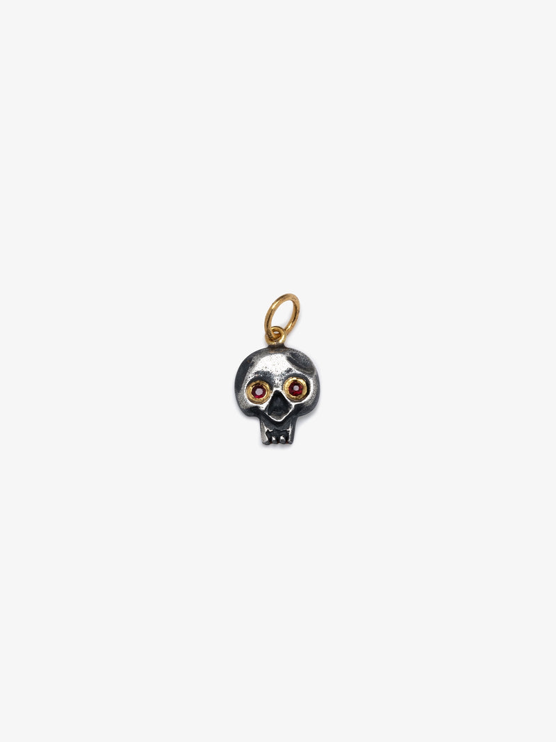24K Gold Ruby Skull Pendant With Silver