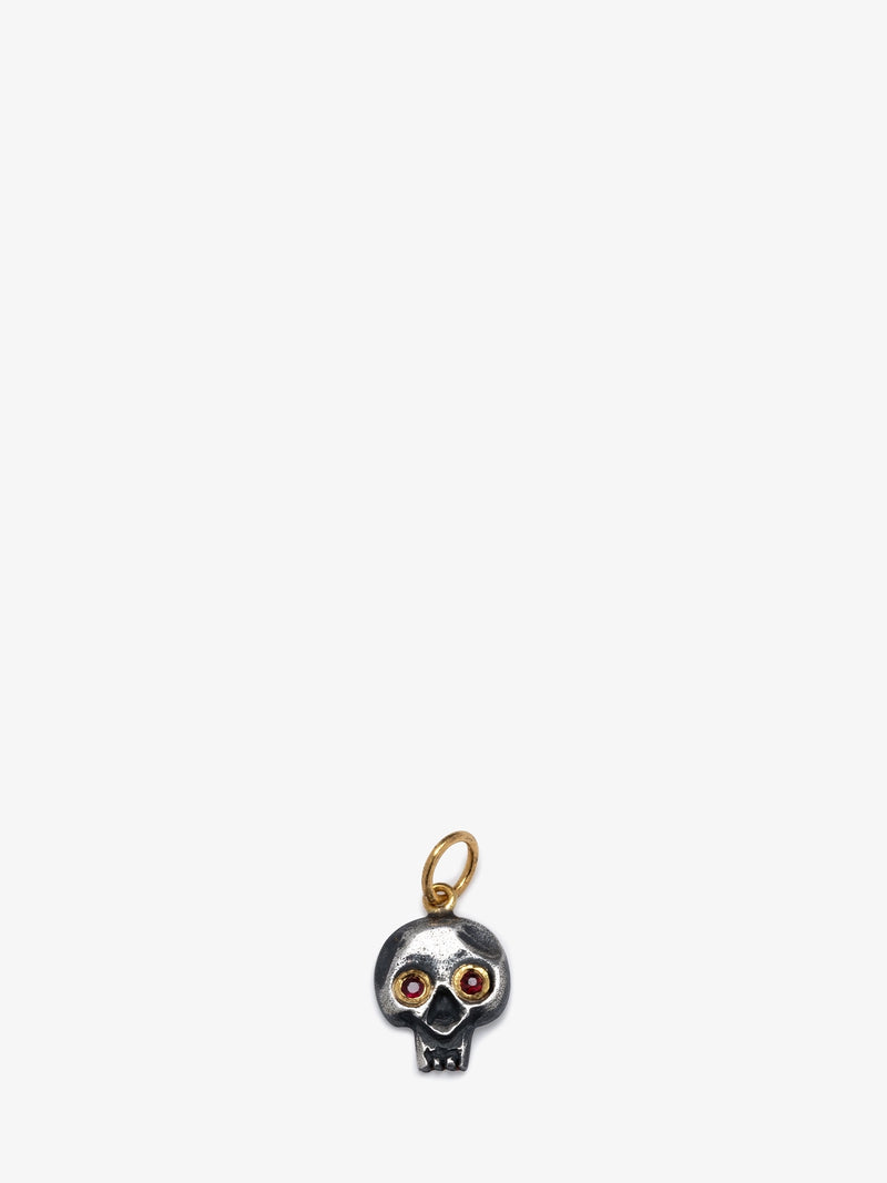 24K Gold Ruby Skull Pendant With Silver