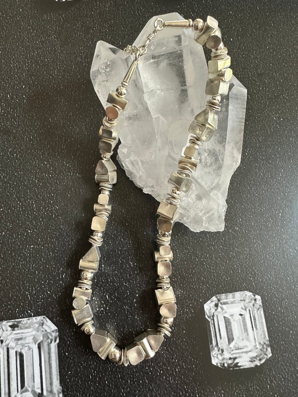  Cube Round Bead Sterling Silver Necklace 