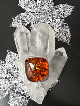 Large Amber Ring In Sterling SIlver
