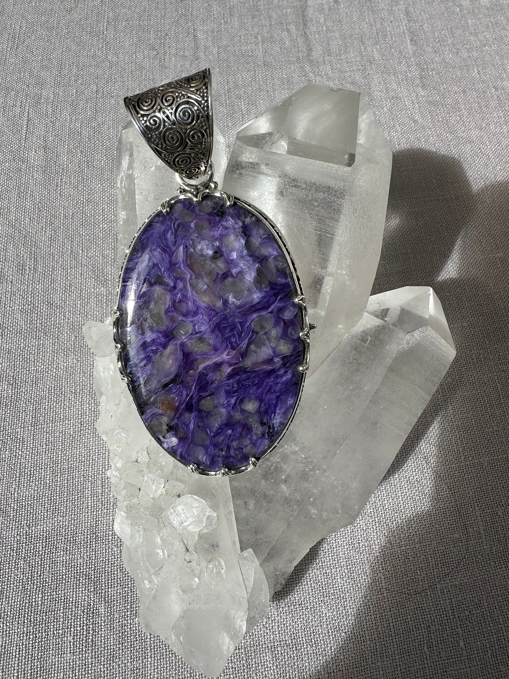 Nature Charoite Pendant In Silver
