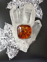 Large Amber Ring In Sterling SIlver