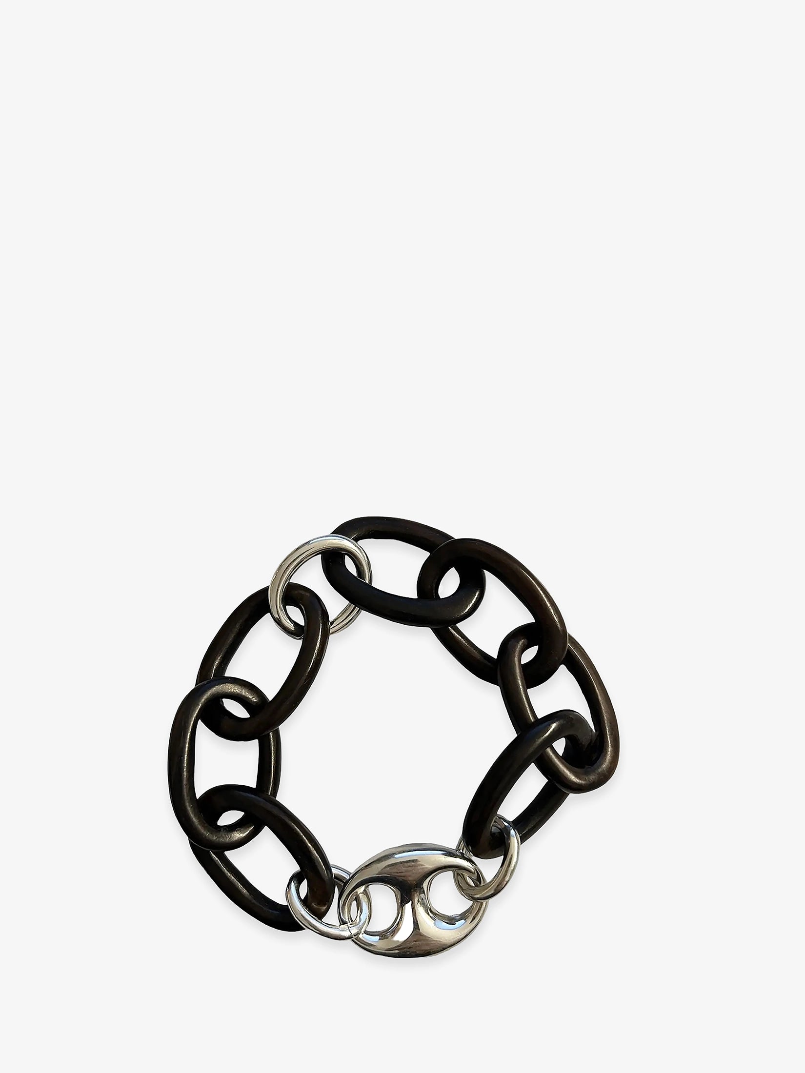 Sterling Silver & Ebony Wood Link Bracelet