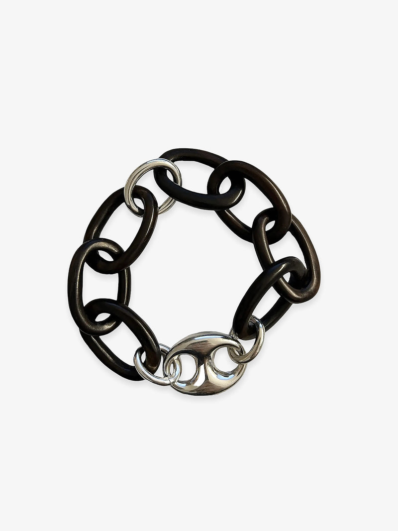 Sterling Silver & Ebony Wood Link Bracelet