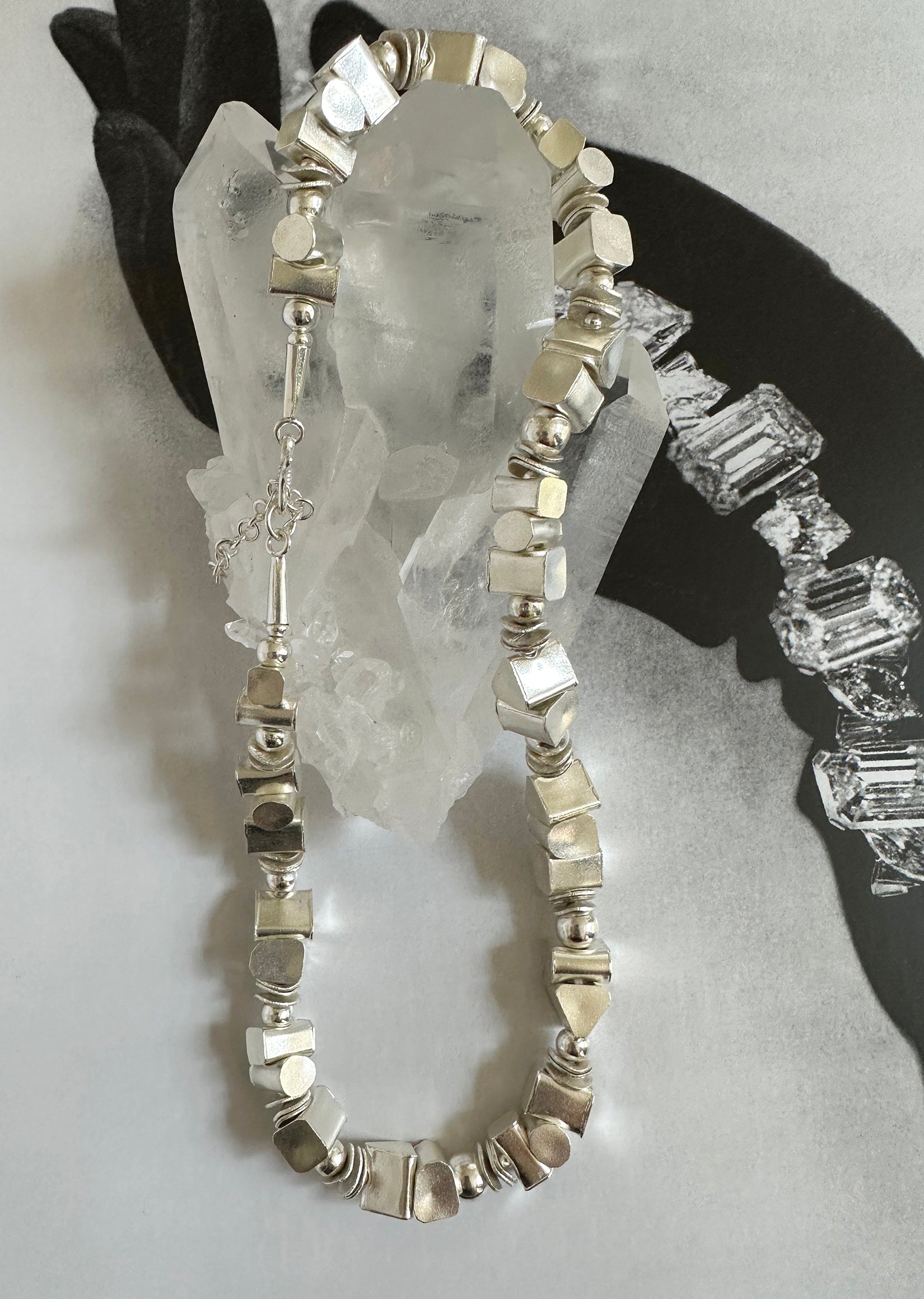  Cube Round Bead Sterling Silver Necklace 