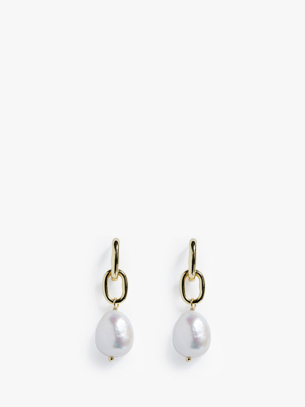 18K Gold Cultured Freshwater Pearl Drop Earrings