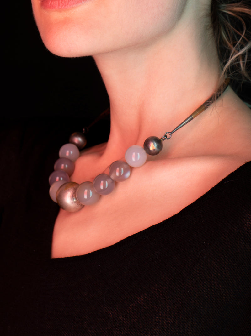 24K Gold Gray Agate Beads Necklace