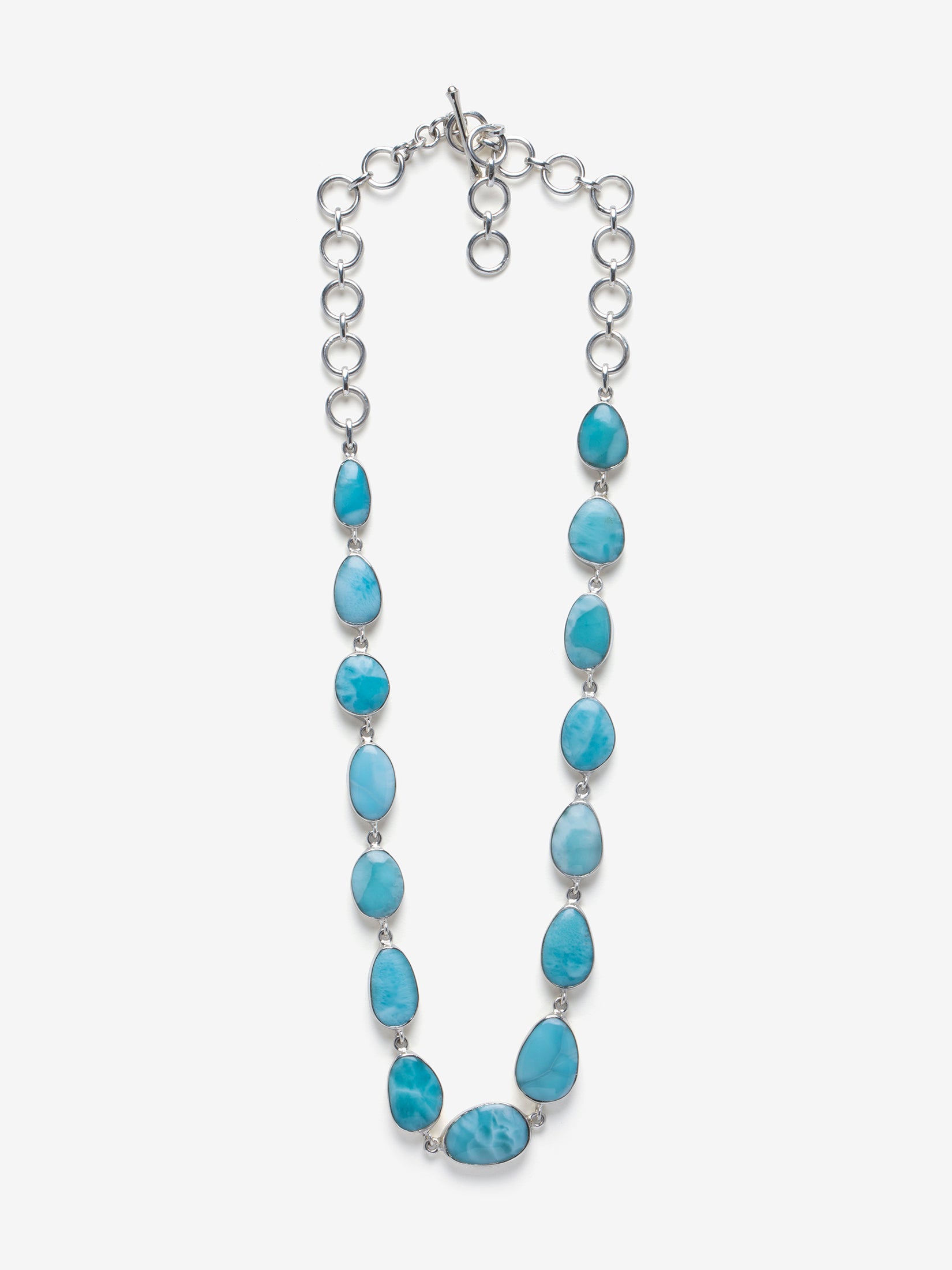 Beautiful Larimar Necklace In 925 Sterling Silver.