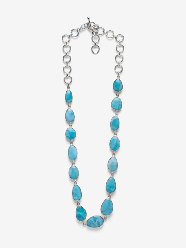 Beautiful Larimar Necklace In 925 Sterling Silver.