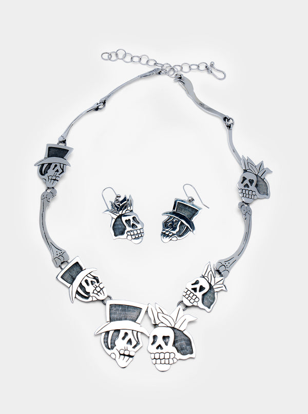 Large Kings & Queens Skull Necklace in Silver 