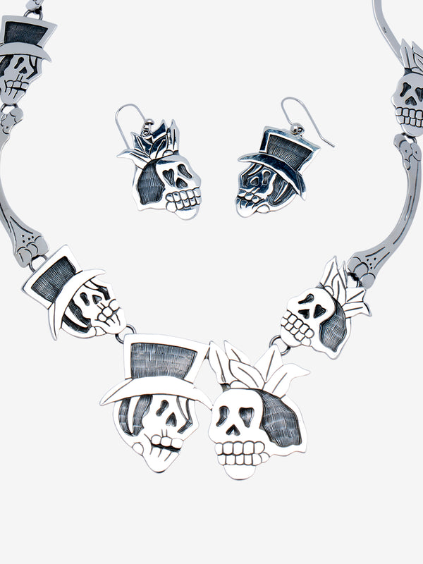 Large Kings & Queens Skull Necklace in Silver 
