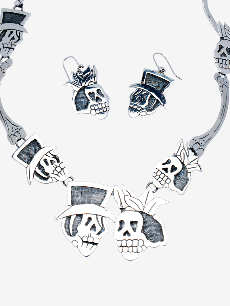 Large Kings & Queens Skull Necklace in Silver 