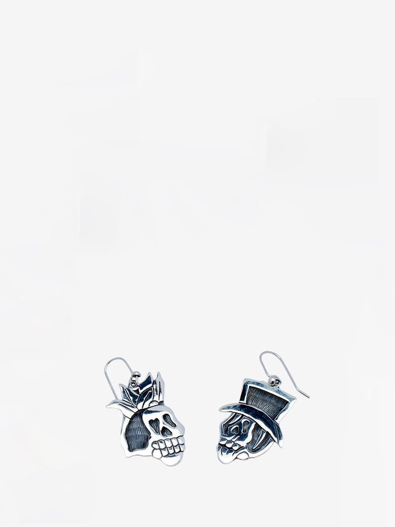 Unique King & Queen Skull Earrings  in Silver