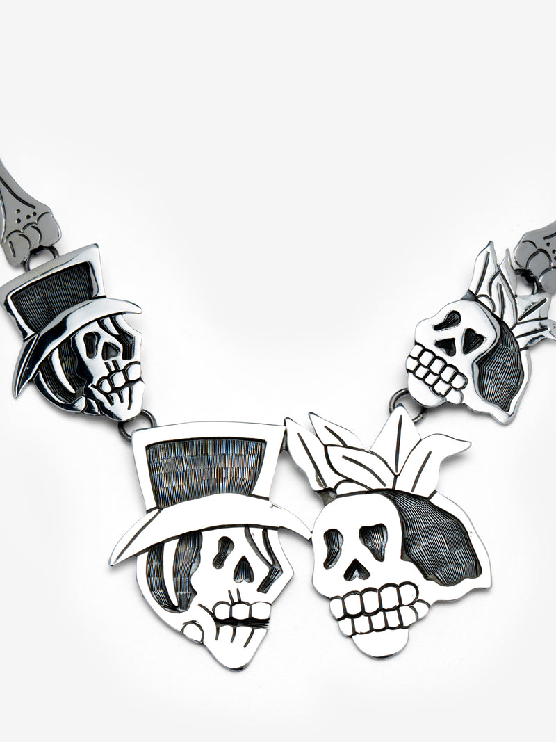 Large Kings & Queens Skull Necklace in Silver 
