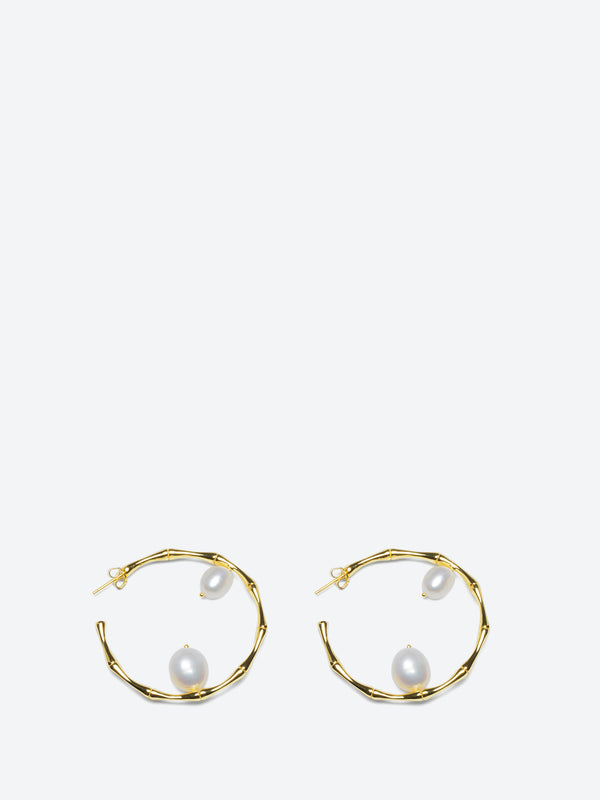 18K Gold Pearl & Hoop Earrings