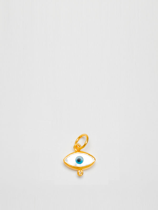 24K Gold Mother of Pearl Evil Eye Pendent with Diamond
