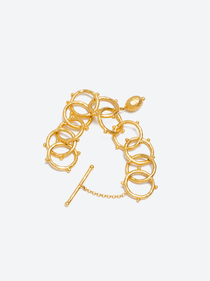 24K Gold Circles Chain Bracelet with Silver.