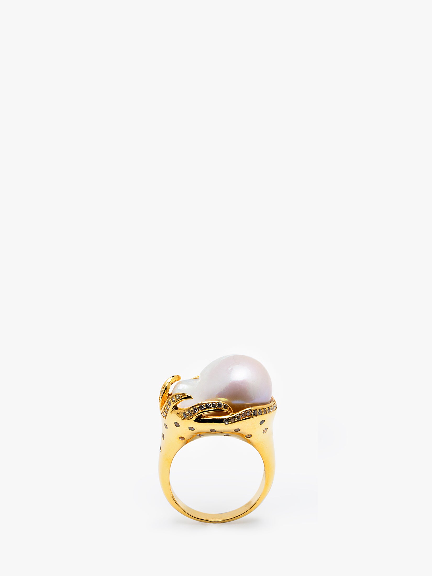 18kt Gold Baroque Pearl and CZ Ring