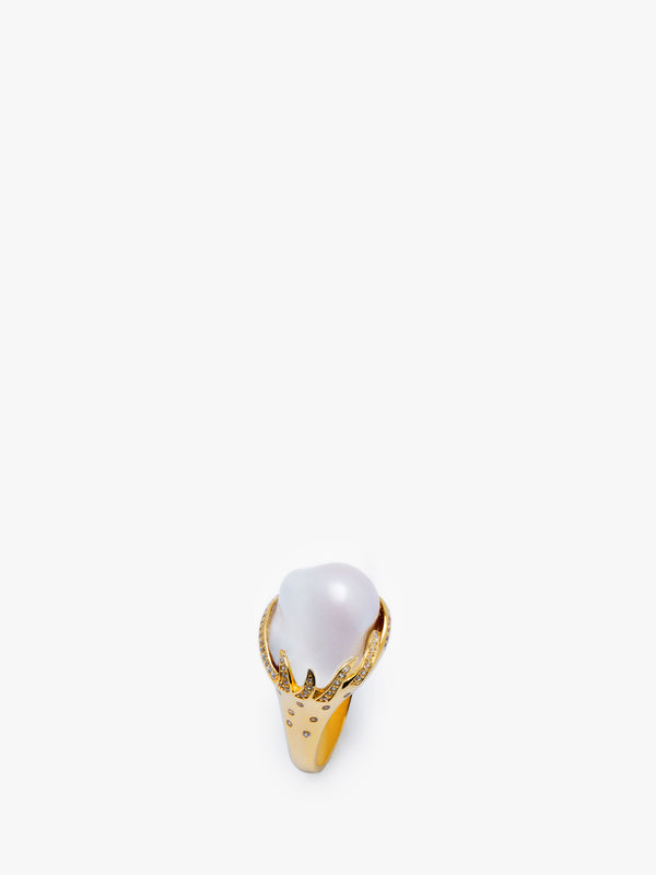 18kt Gold Baroque Pearl and CZ Ring