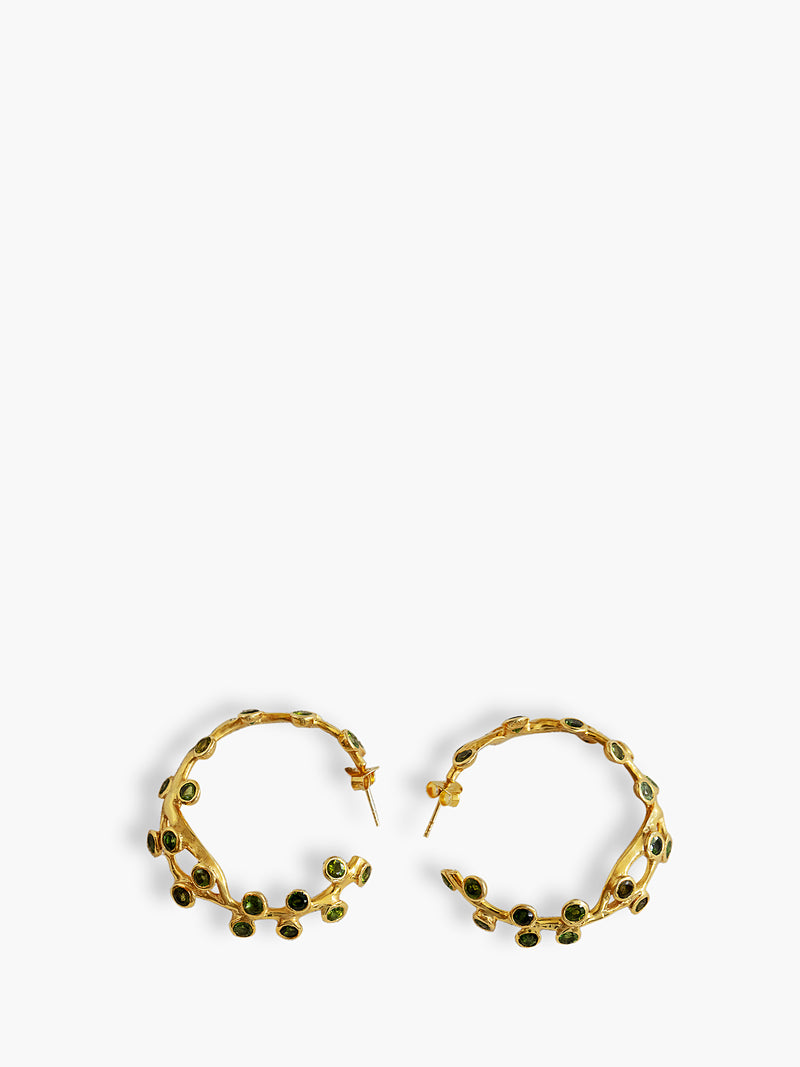 18K Gold Tourmaline Hoop Earrings