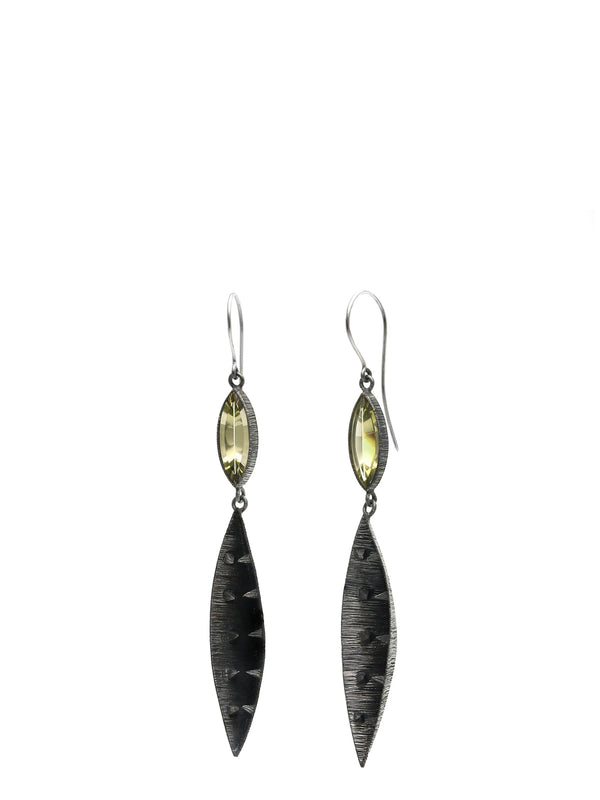 Yellow Quartz Internal Pyramids Earrings