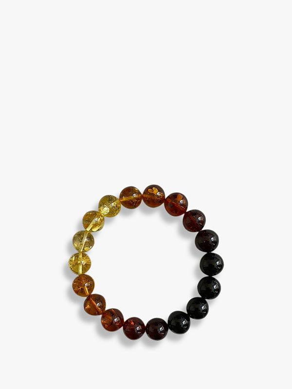 Natural Rainbow Baltic Amber Round Beads Stretch Bracelet.