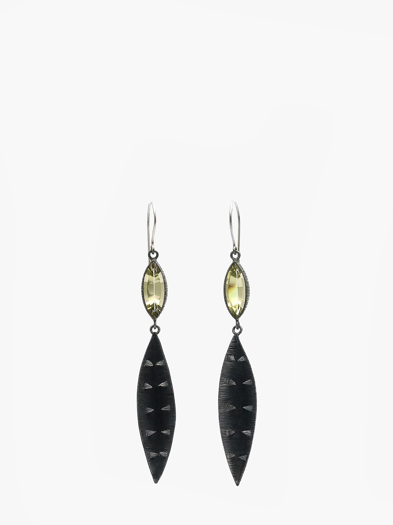 Yellow Quartz Internal Pyramids Earrings