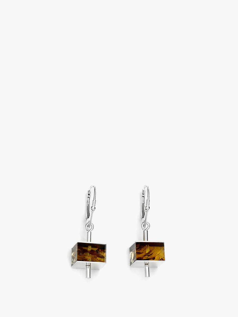 Duality Natural Baltic Amber Earrings In sterling Silver