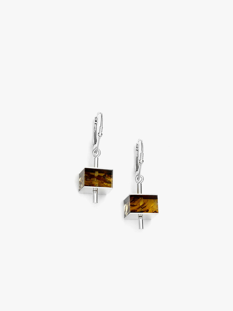 Duality Natural Baltic Amber Earrings In sterling Silver