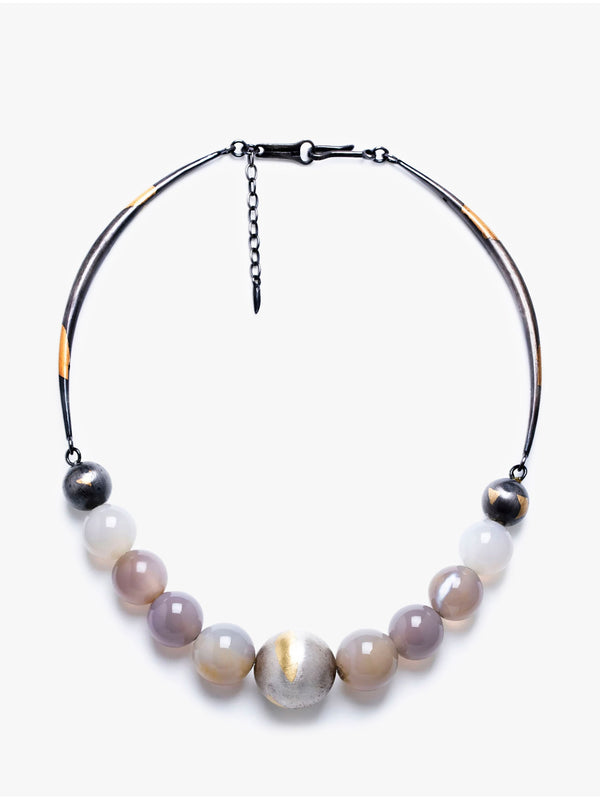 24K Gold Gray Agate Beads Necklace